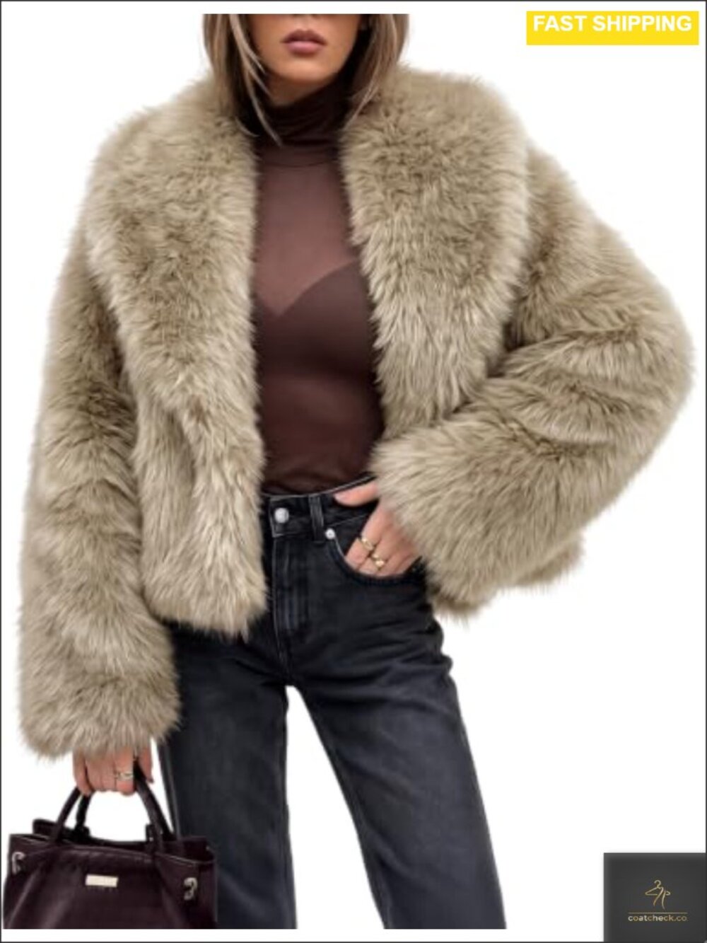 Women's Fluffy Faux Fur Crop Jacket Short Winter Furry Coat